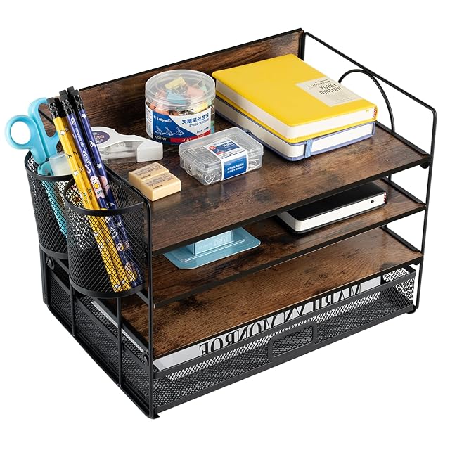 Organizer da scrivania a 4 livelli in legno e metallo ZNMYDMT