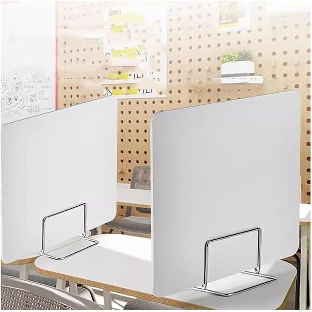 Pannello divisorio da scrivania in PVC opaco grigio Kanduo montato sul bordo di una scrivania