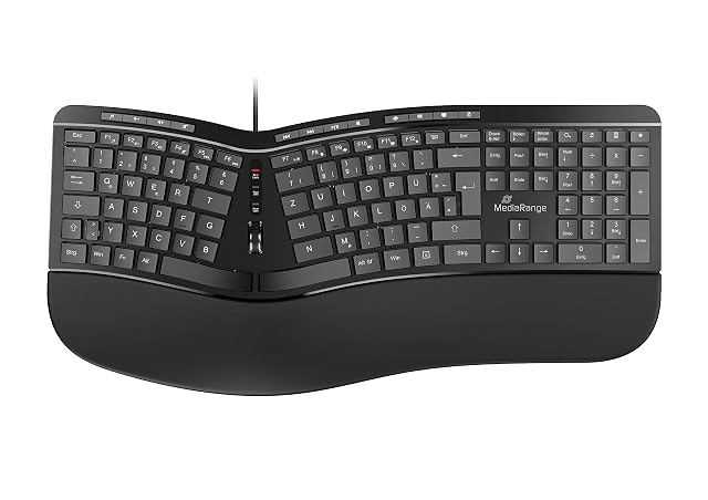 Tastiera ergonomica cablata MediaRange con disposizione QWERTZ tedesca