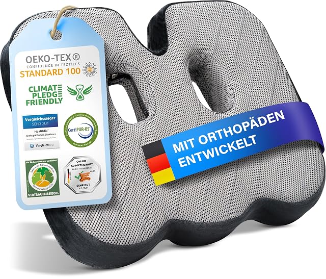 Cuscino per seduta sagomato in memory foam Healthfix con maniglia da trasporto
