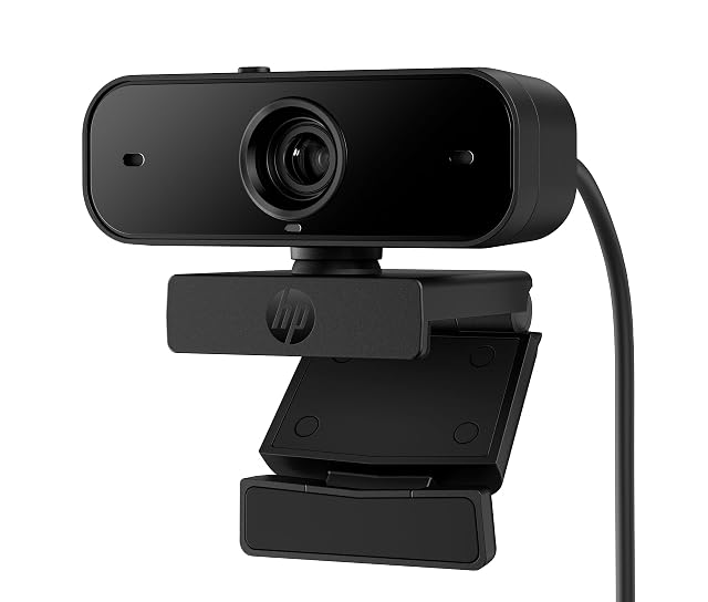 Webcam HP 1080P con otturatore di privacy montata su un monitor